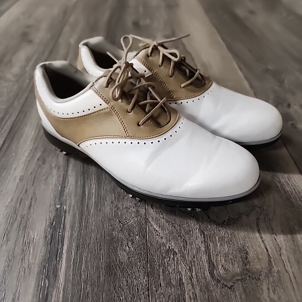 FOOTJOY Women's Sz 10M eMerge Golf Shoes Softspikes Cleats White Taupe